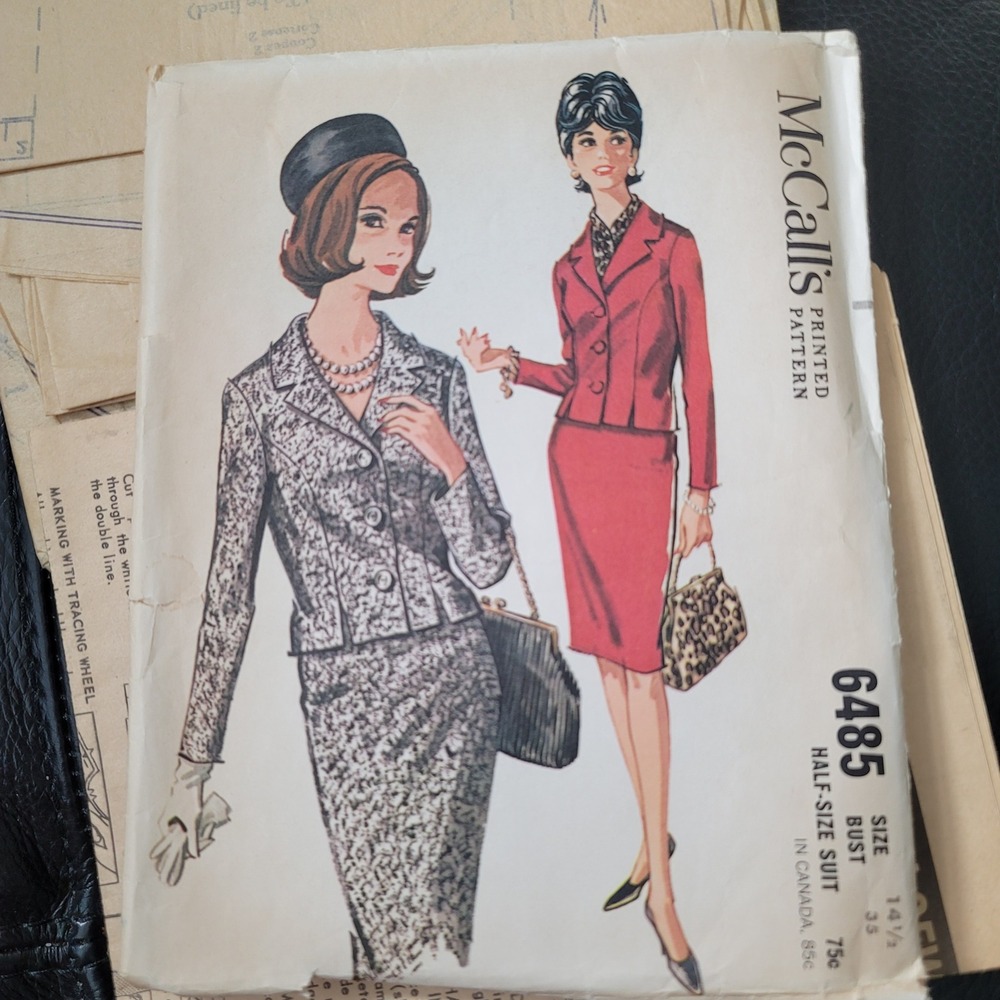 Vintage 1962 McCalls 6485 Sewing Pattern Half Size Suit Jacket Skirt Bust 35